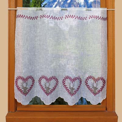 Rideau Brise-bise Devola En Voile Transparent Avec Broderie Florale Et Pompons - 90x40 Cm, Gris, Passe-tringle